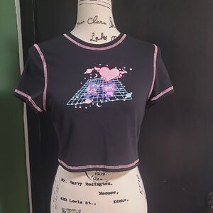 SHEIN Black Crop Top with Pink Graphic